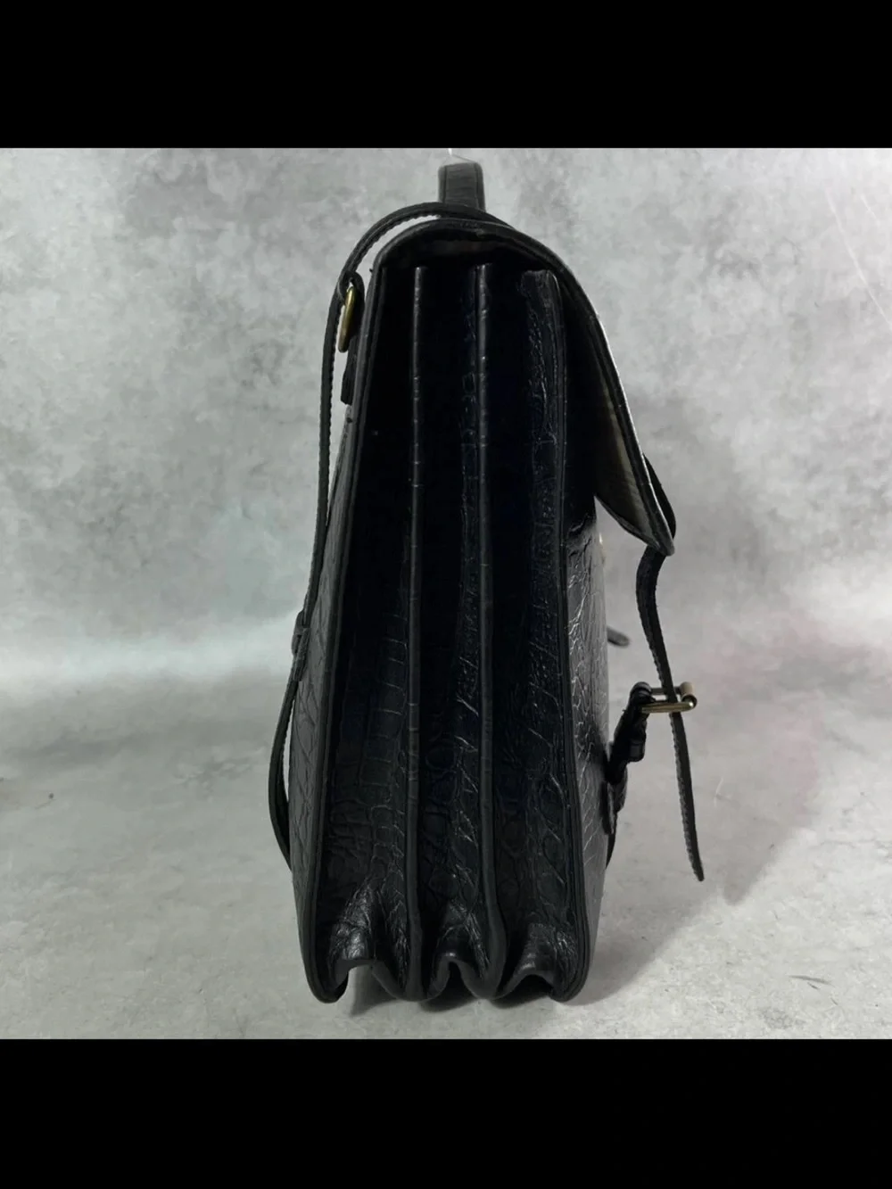Mulberry Black Croc-Embossed Leather Briefcase with Detachable Strap